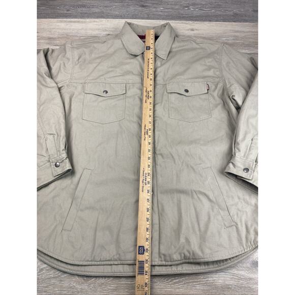 Craftsman Jacket Mens XXL Brown Tan Flannel Lined Chore Barn Canvas Shacket - Picture 3 of 6